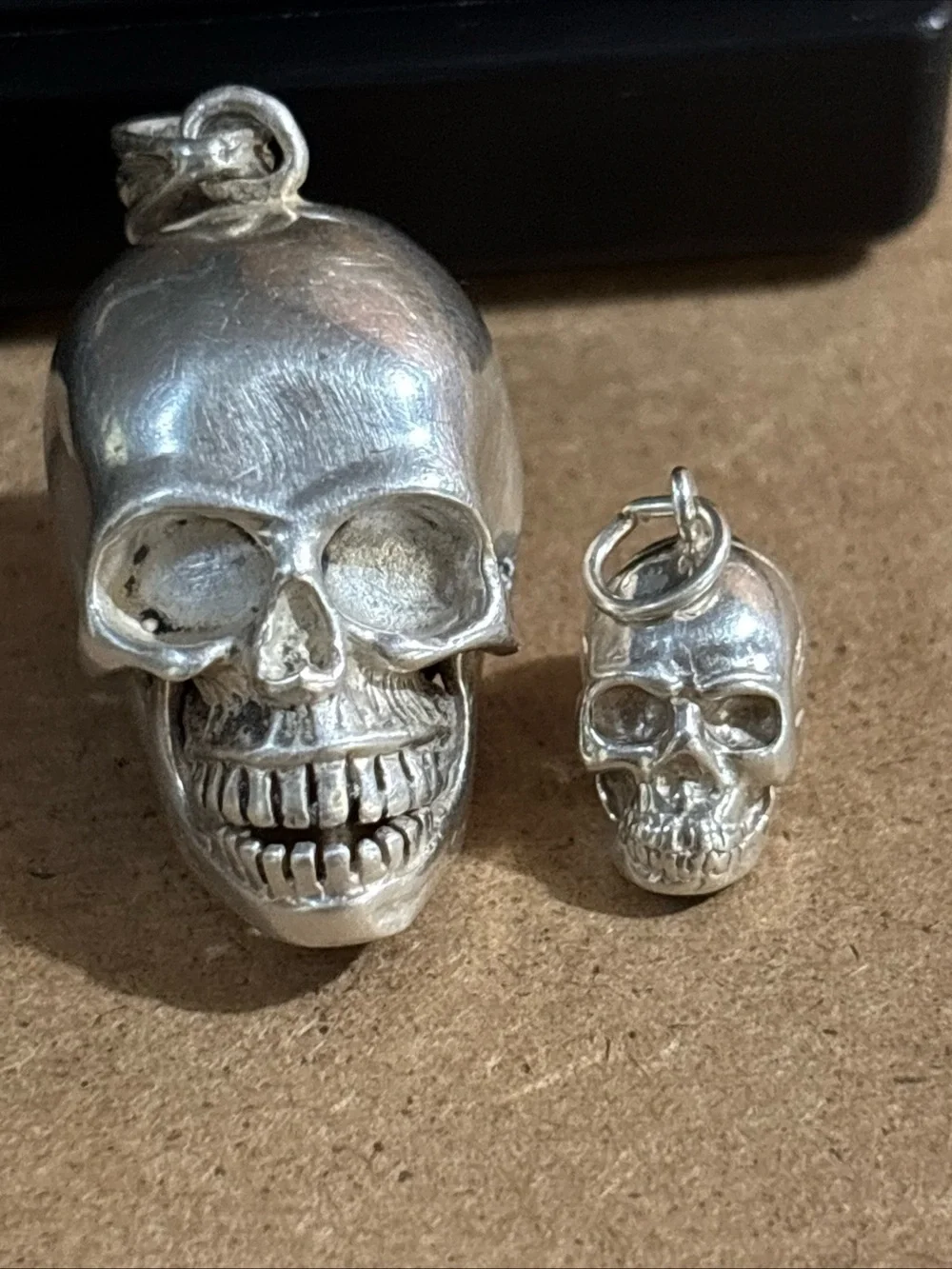 Silver 925  Skull With Hinge Jaw And Hidden Storage Pendant With Miniature Skull